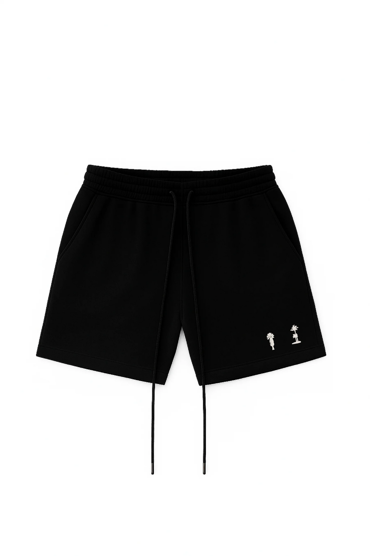 DRISHTI black shorts with elastic waist and drawstring, side embroidered logo
