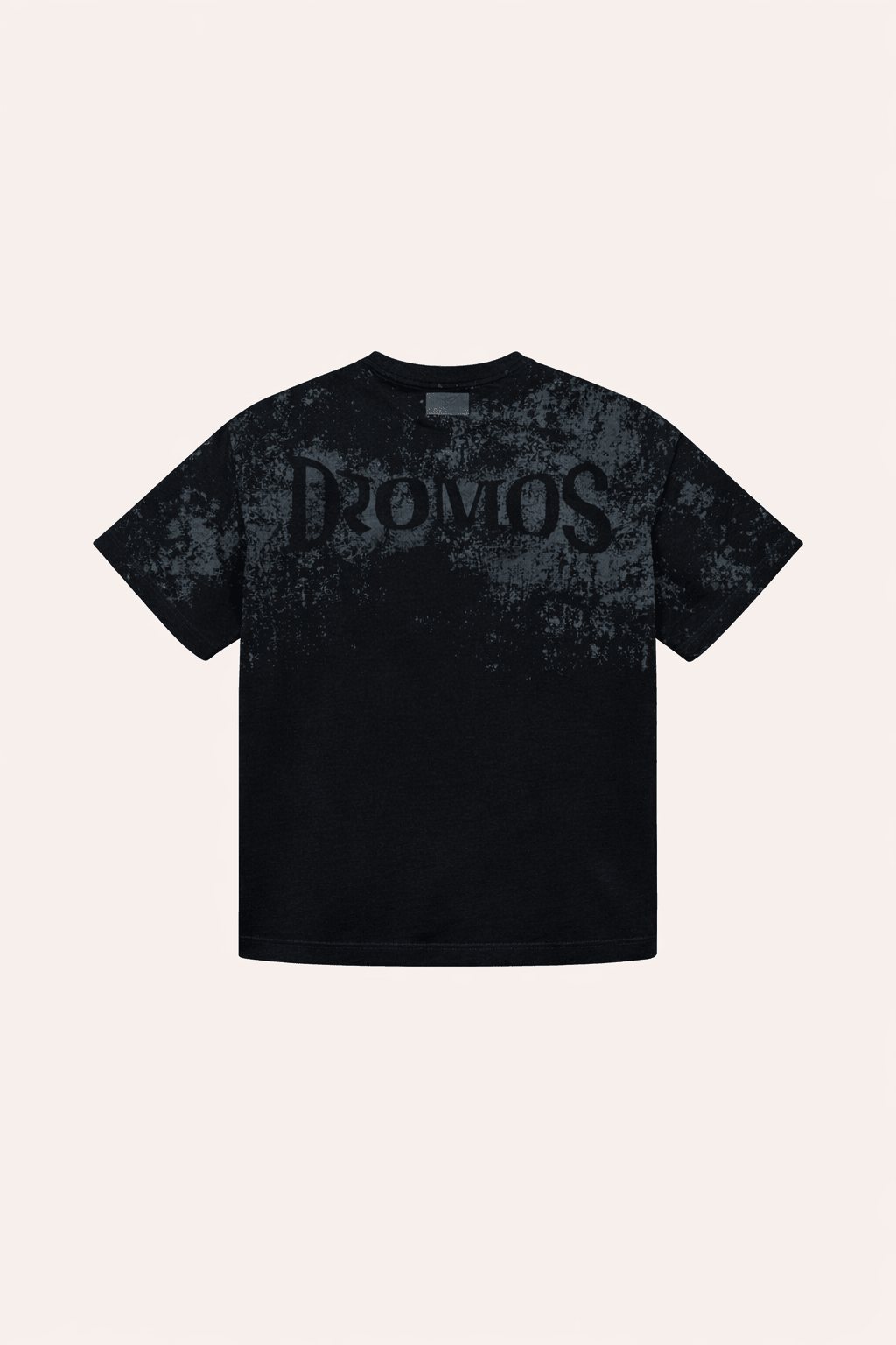 Charcoal short-sleeve T-shirt with large front text graphic and crew neck