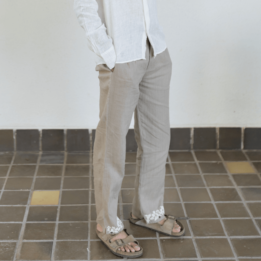 ECRU EMBROIDERED TROUSERS