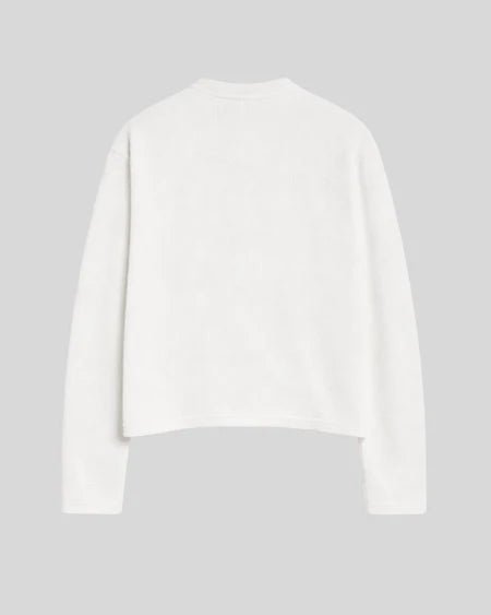 White crewneck long-sleeve sweatshirt, straight hem
