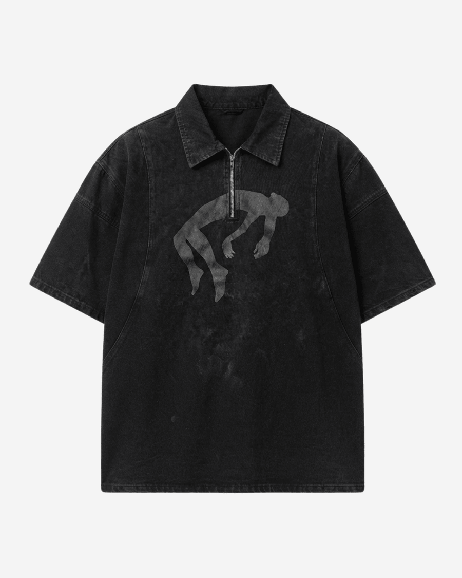 FALLING FIGURE ZIP POLO TEE (BLACK)