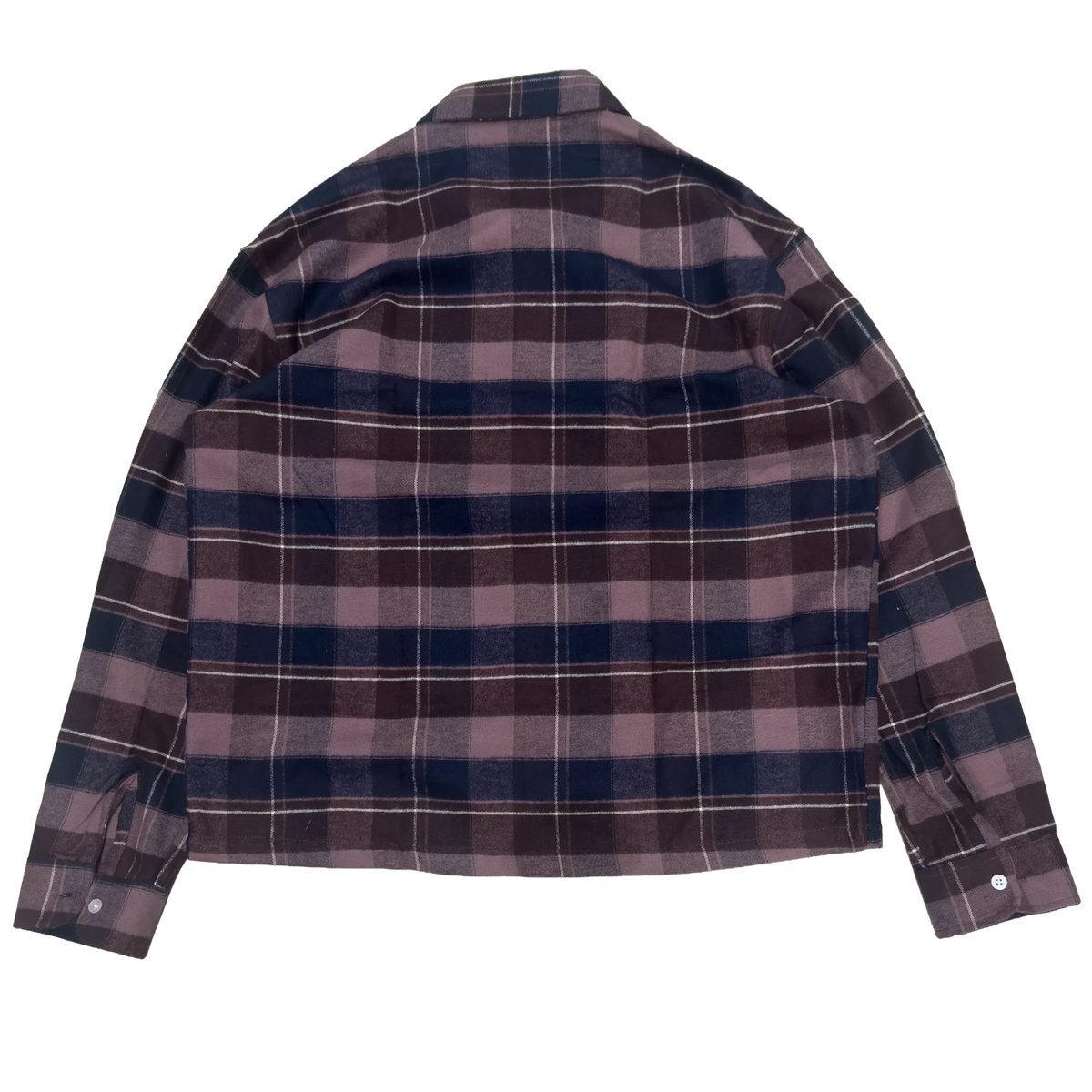 FTW shirt in dark purple and navy plaid, button-up long sleeves