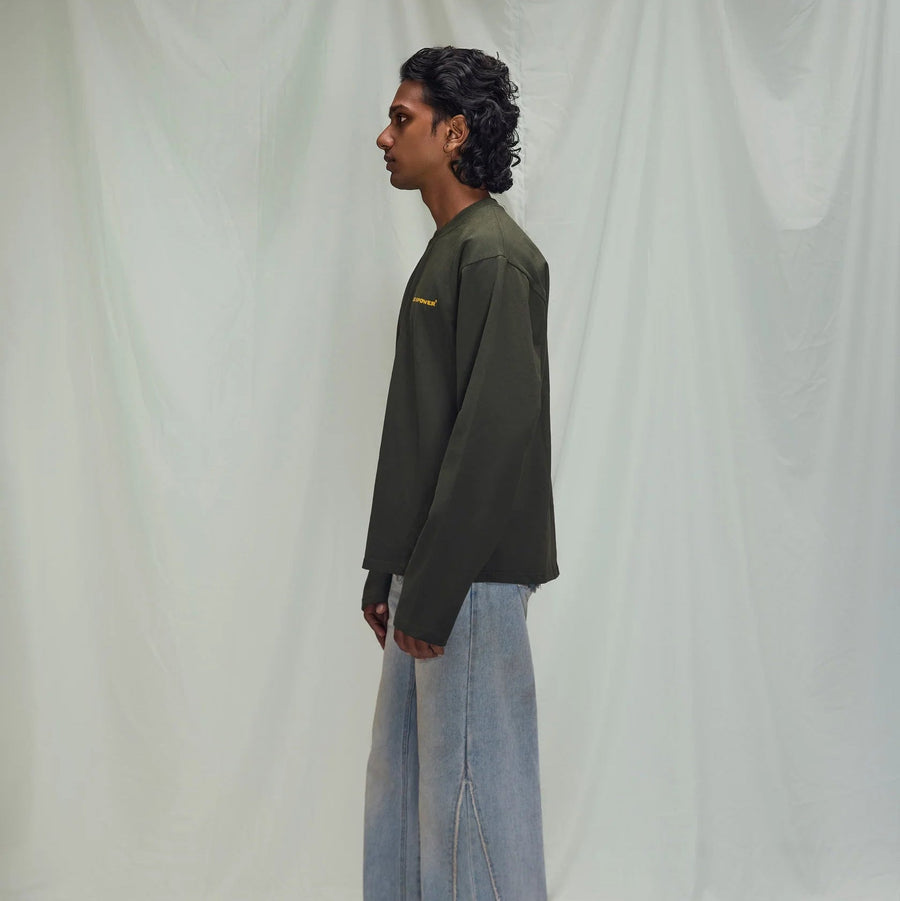 FULL SLEEVE T-SHIRT IN OLIVE GREEN