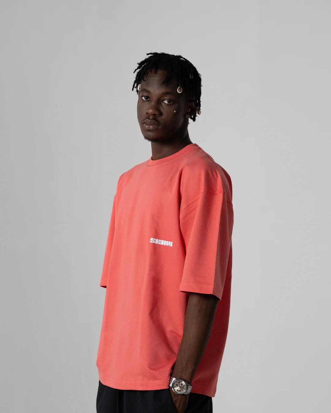 Watermelon coral solid T-shirt, crew neck, short sleeves, relaxed fit