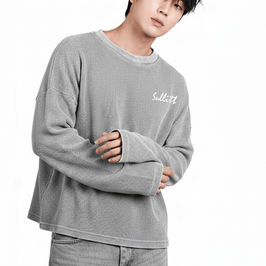 GREY WASHED WAFFLE - SWEATSHIRT