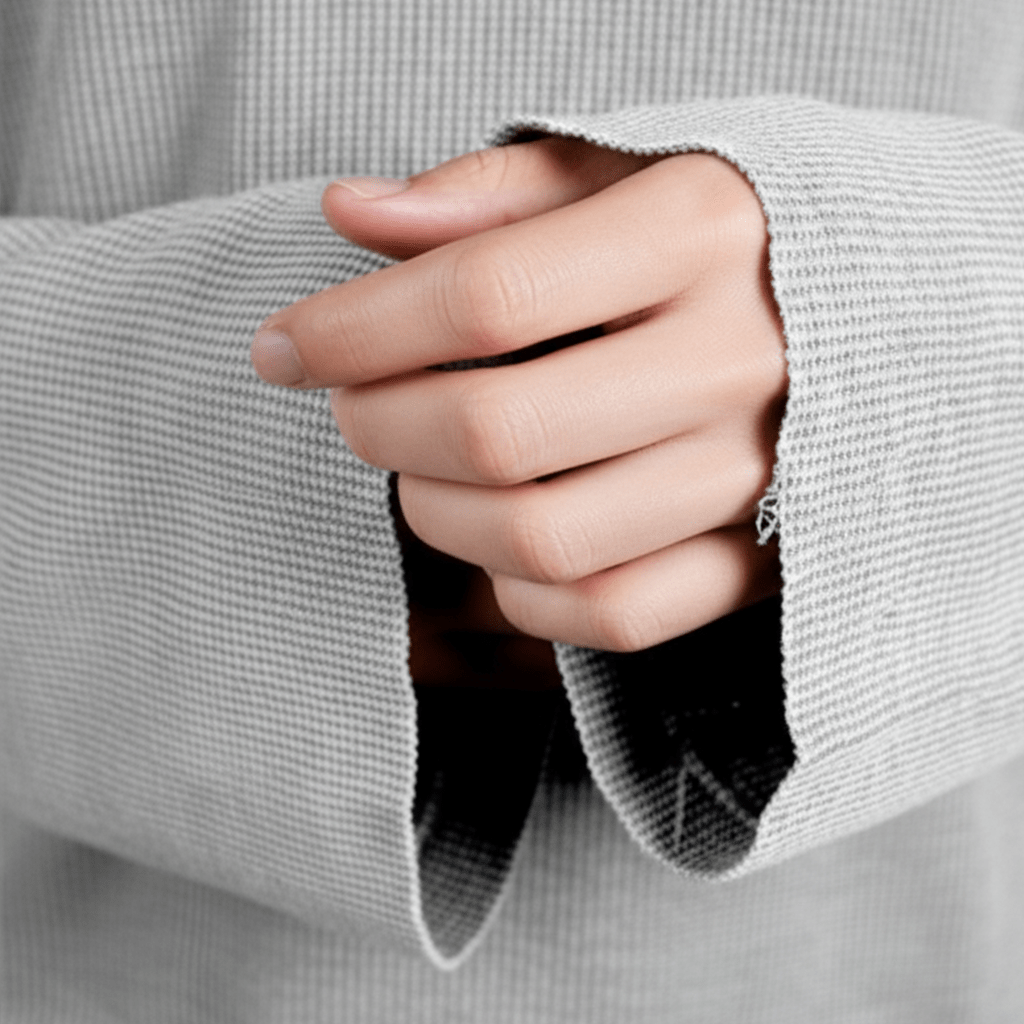 Grey waffle sweatshirt cuff detail, ribbed hem and textured knit sleeve