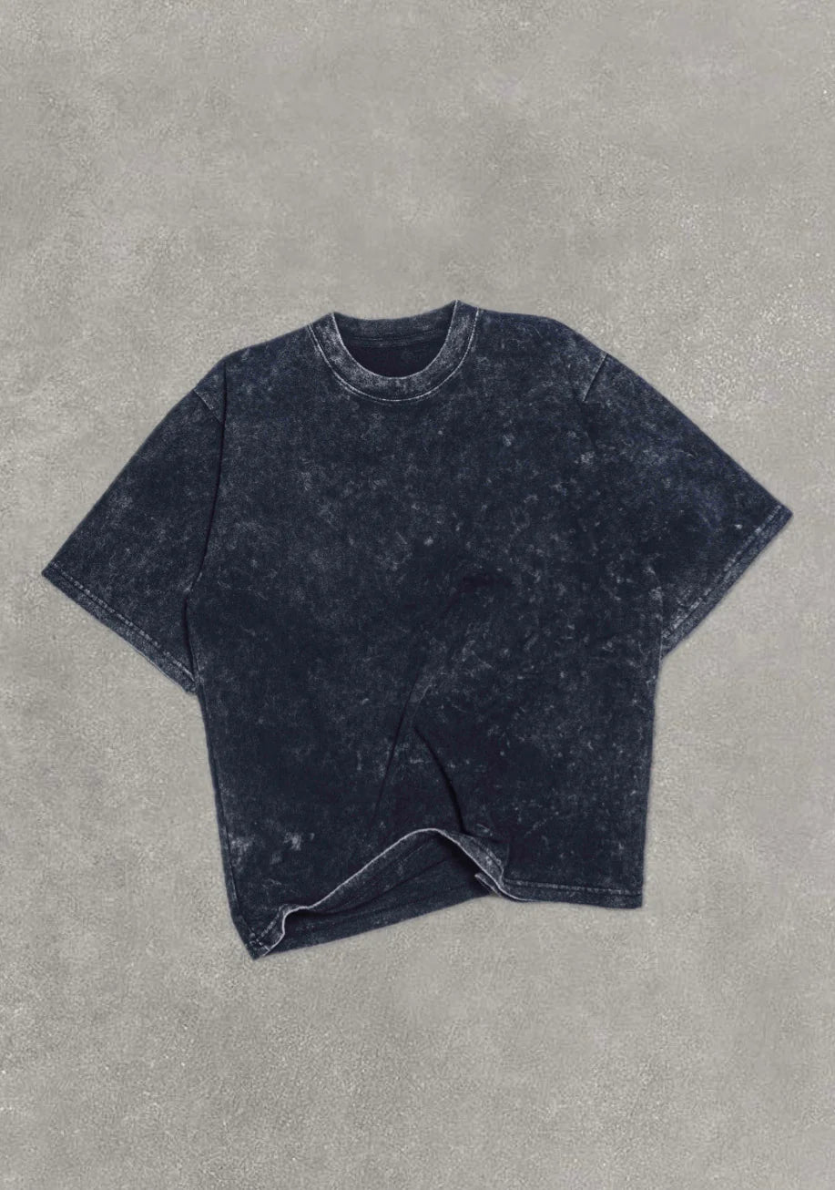 NAVY DISTRESS ACID WASHED TEE