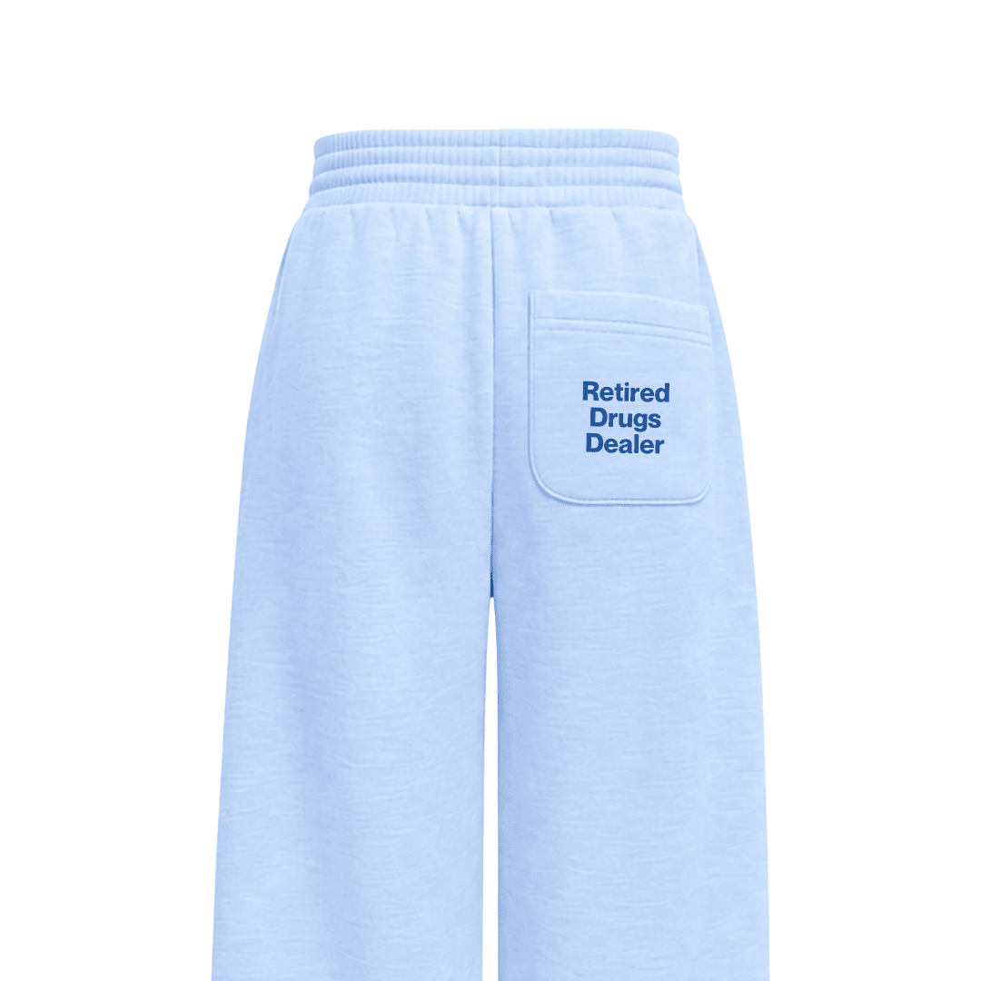 Light blue sweatpants with elastic waistband and side patch pocket, Retired Drugs Dealer