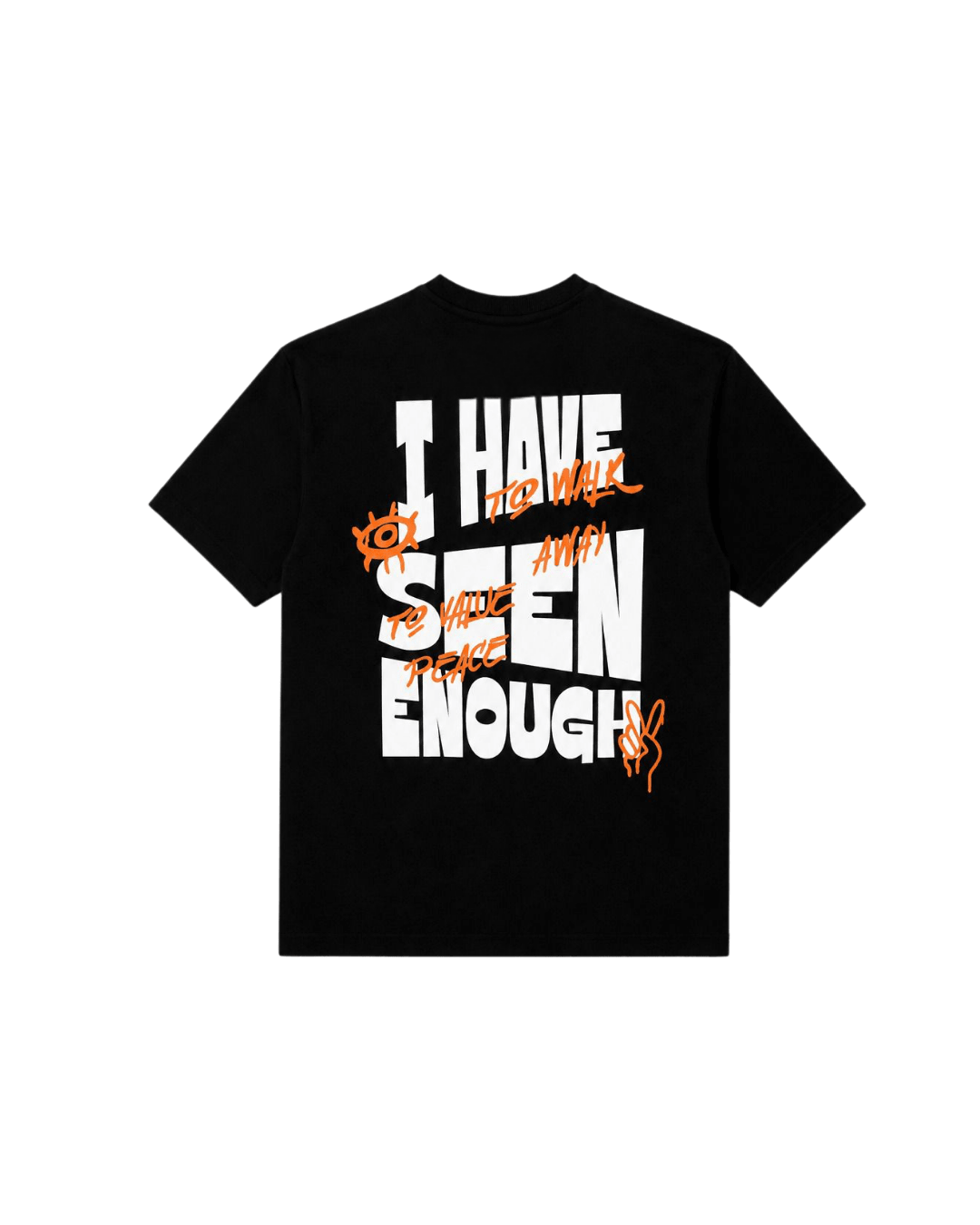 Black short-sleeve T-shirt with front colorful typographic graphic