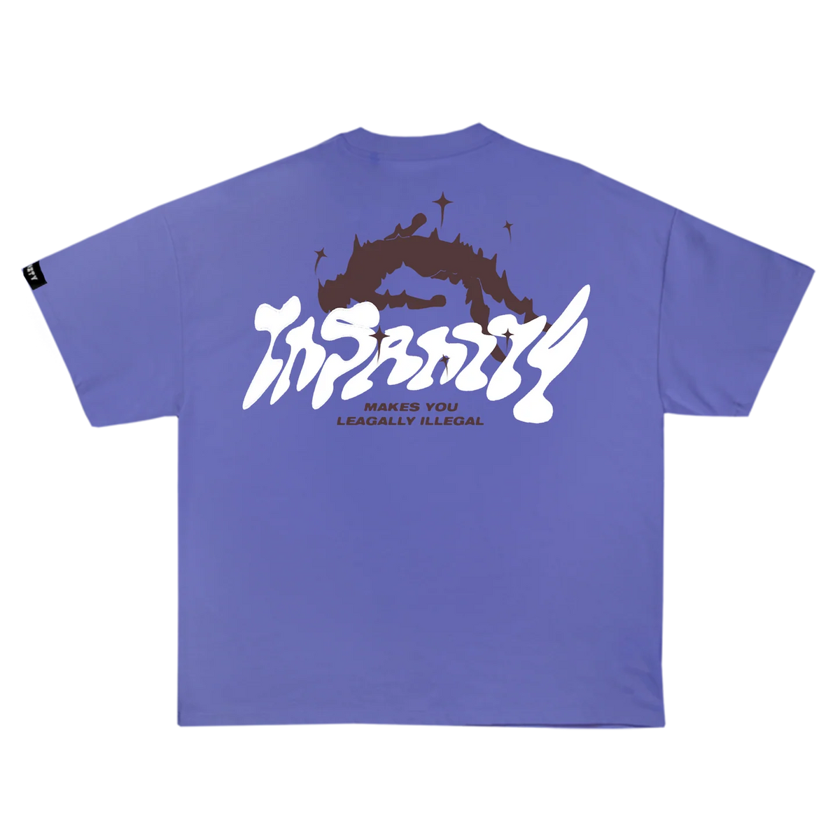 Lavender graphic T-shirt with crown illustration and 'Legally Illegal' text