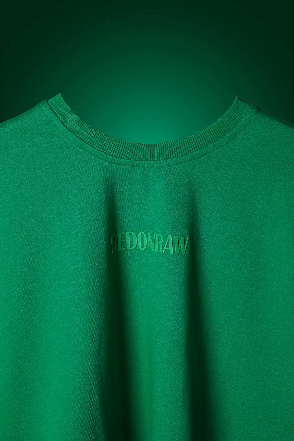 Lime green crewneck T-shirt with 'REDONRAW' chest logo