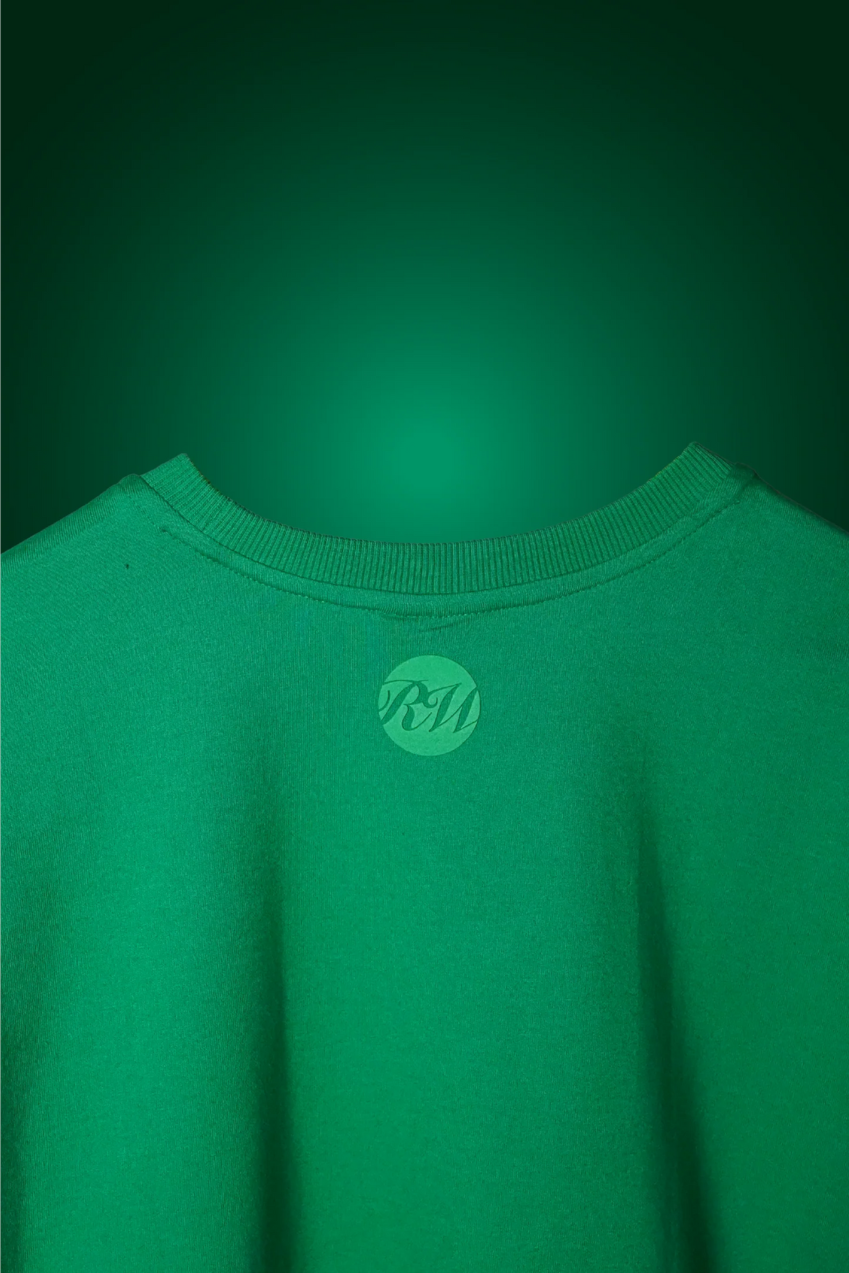 Lime green crewneck T-shirt with circular RW logo