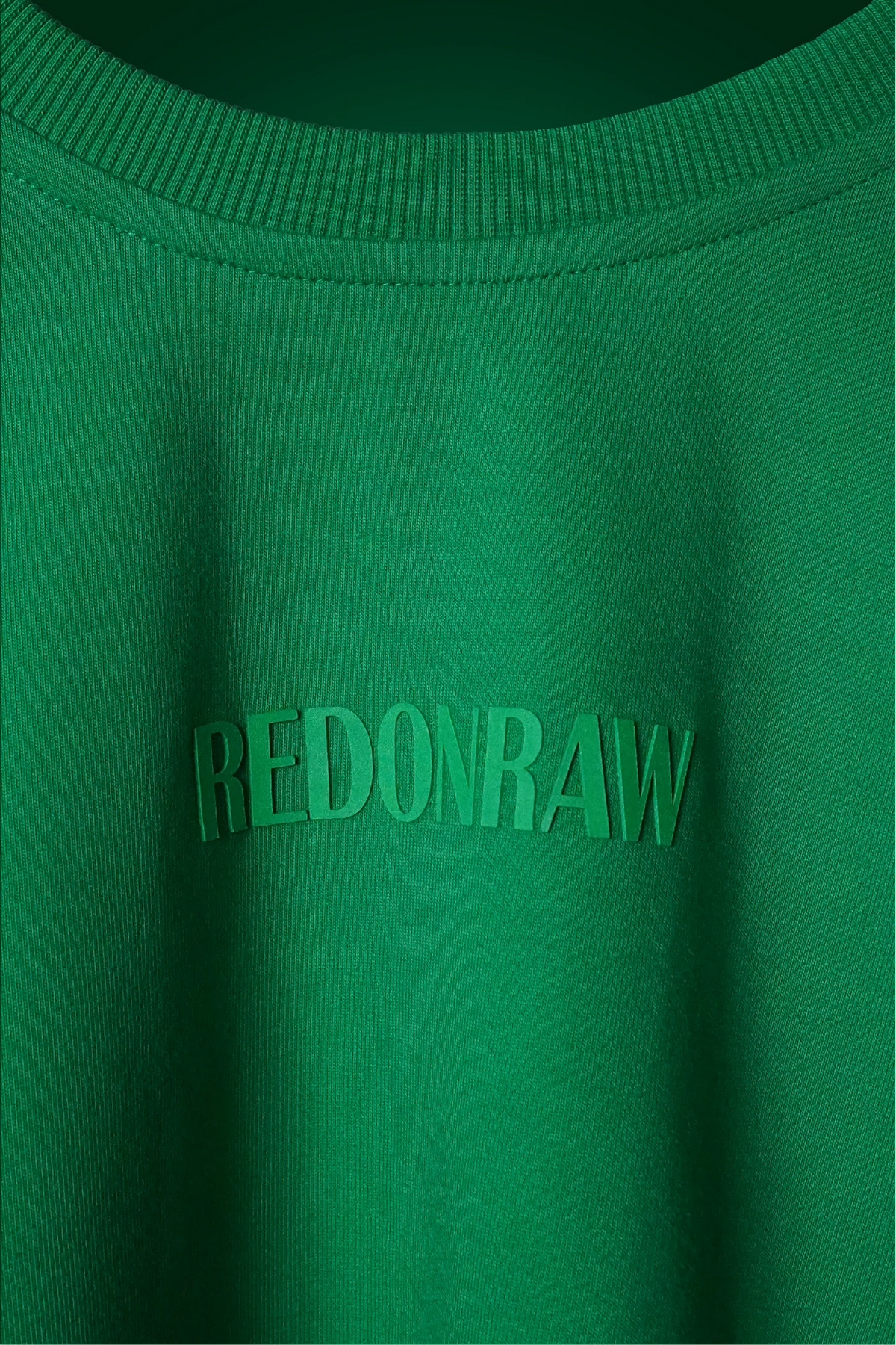 Lime green crewneck T-shirt with 'REDONRAW' logo