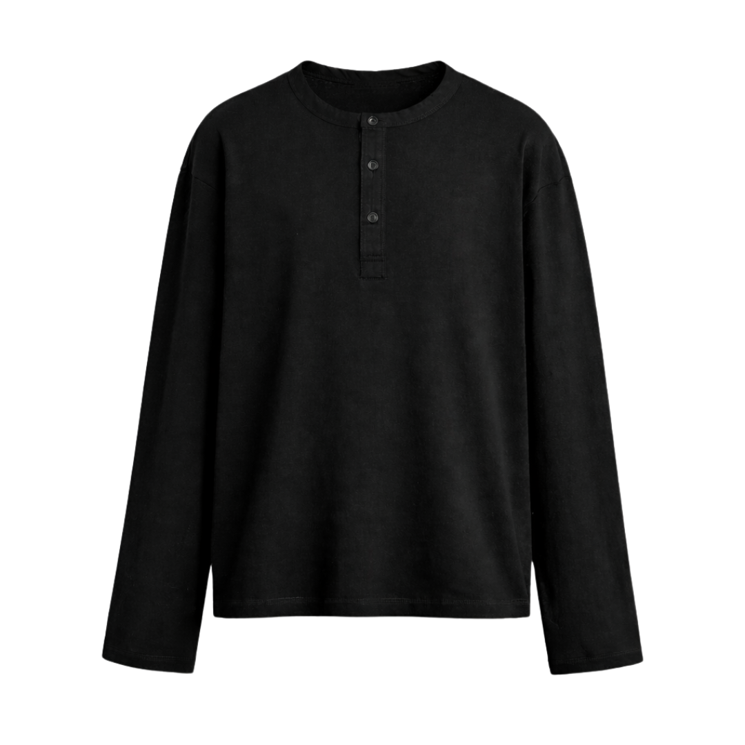 LUXE HENLEY TEE - BLACK