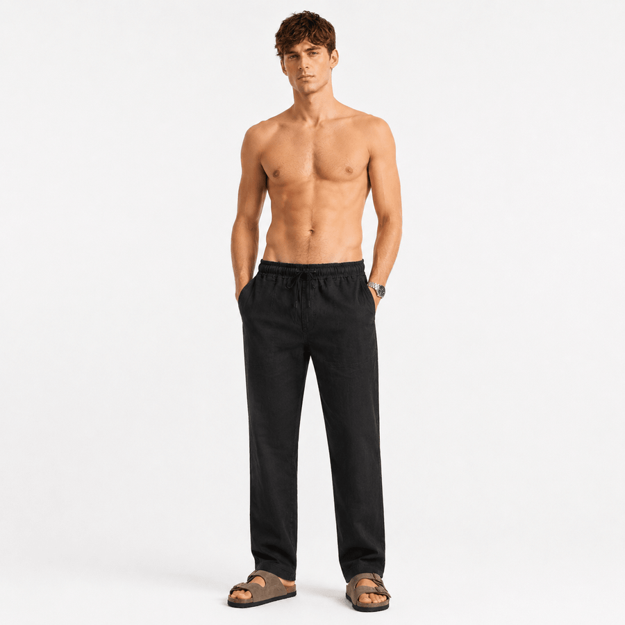 MIDNIGHT BLACK PULL ON LINEN PANTS