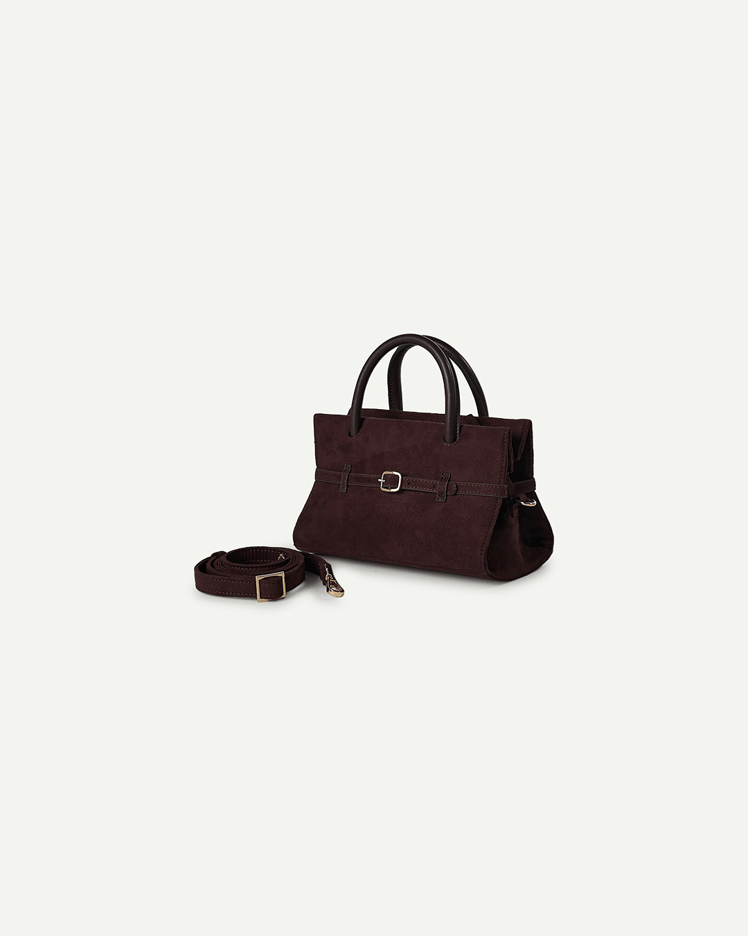 Mini Blair dark-brown handbag with detachable wrist strap and metal buckle