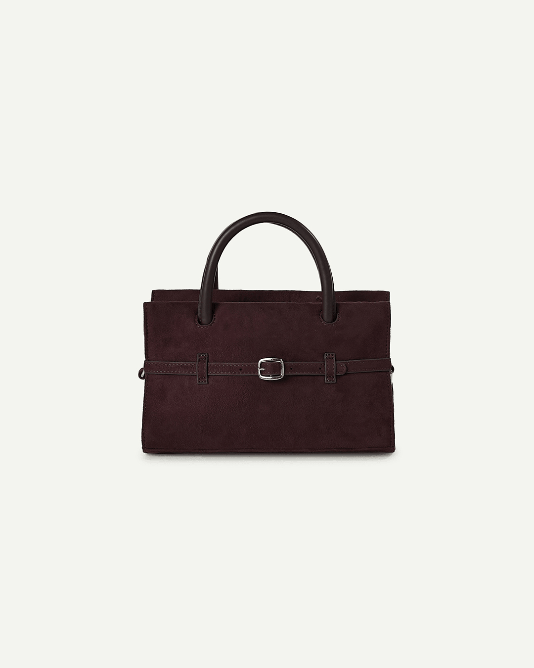 Mini Blair dark-brown mini handbag with top handles and centered metal buckle