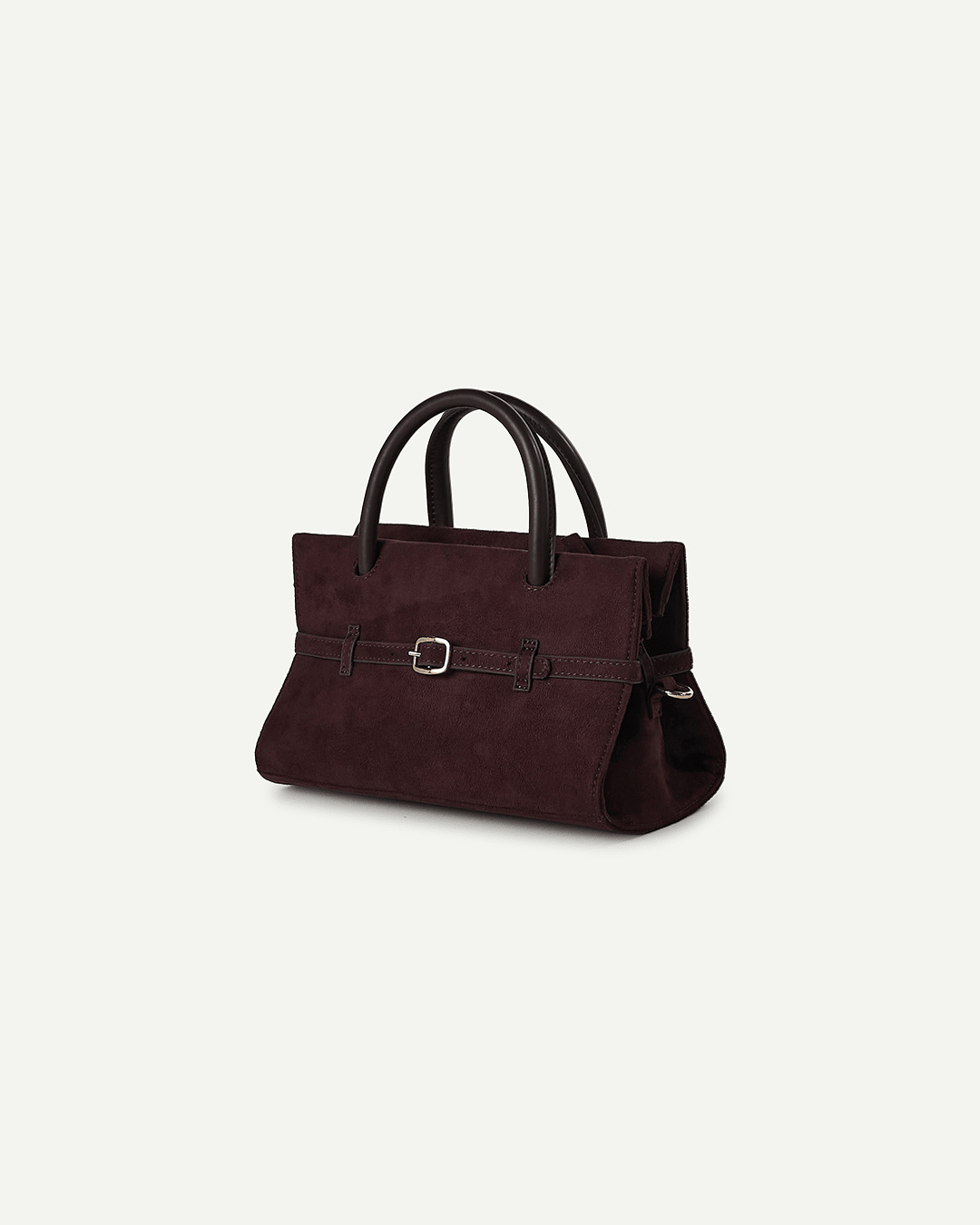 Mini Blair dark-brown handbag with short handles, front strap, and metal buckle