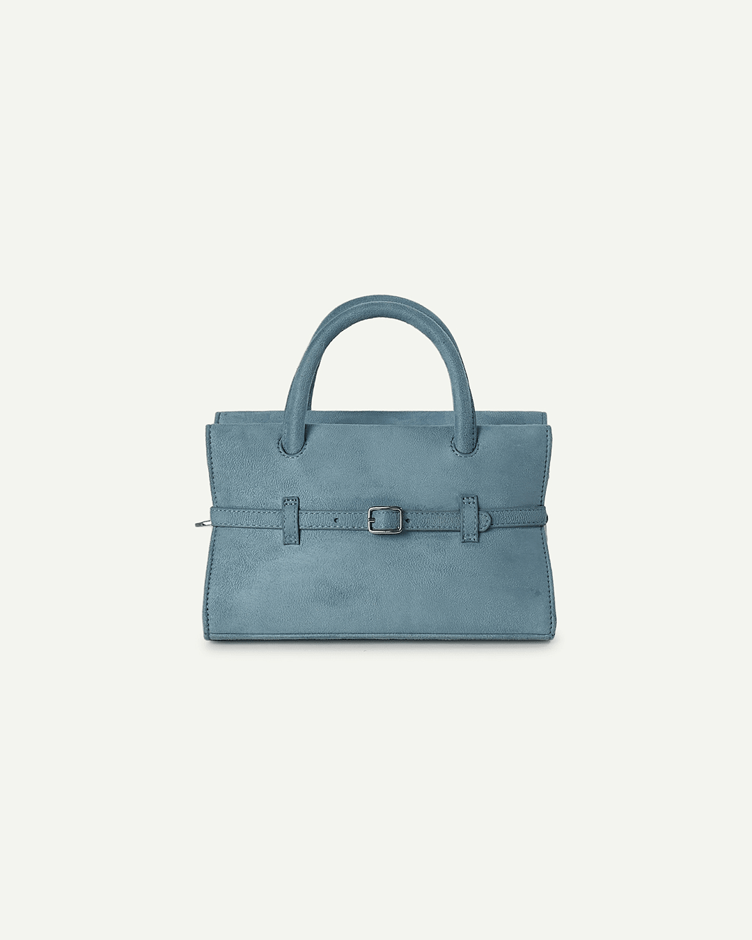 Powder blue mini structured handbag with top handles and center buckle