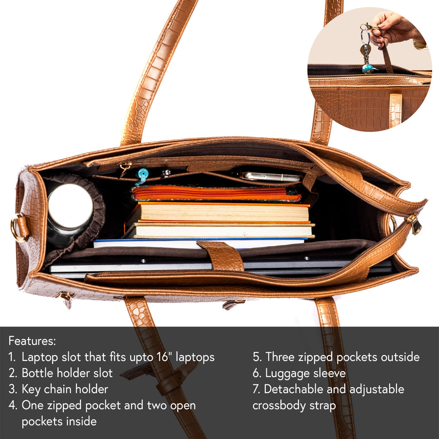 MOCHA ELEGANCE AMIRA TOTE BAG FOR 16' LAPTOPS