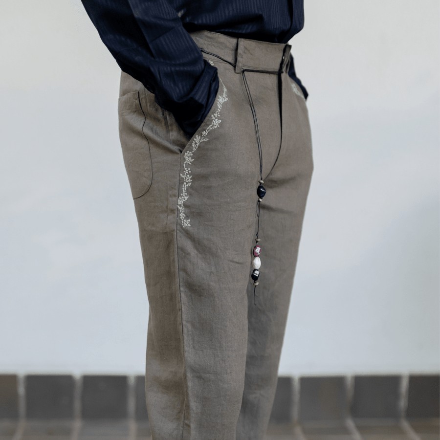 OLIVE EMBROIDERED TROUSERS