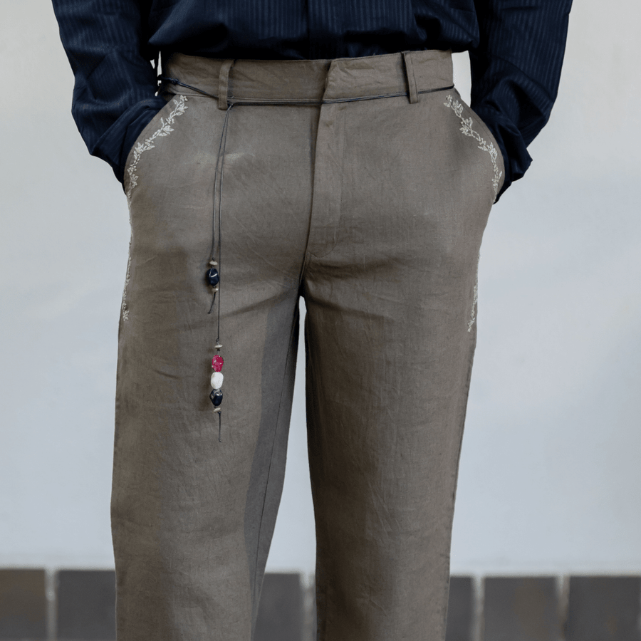 OLIVE EMBROIDERED TROUSERS
