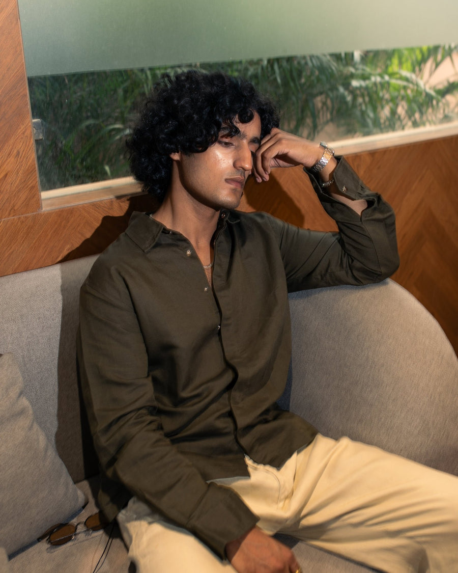 OLIVE SNAP BUTTON SHACKET SHIRT