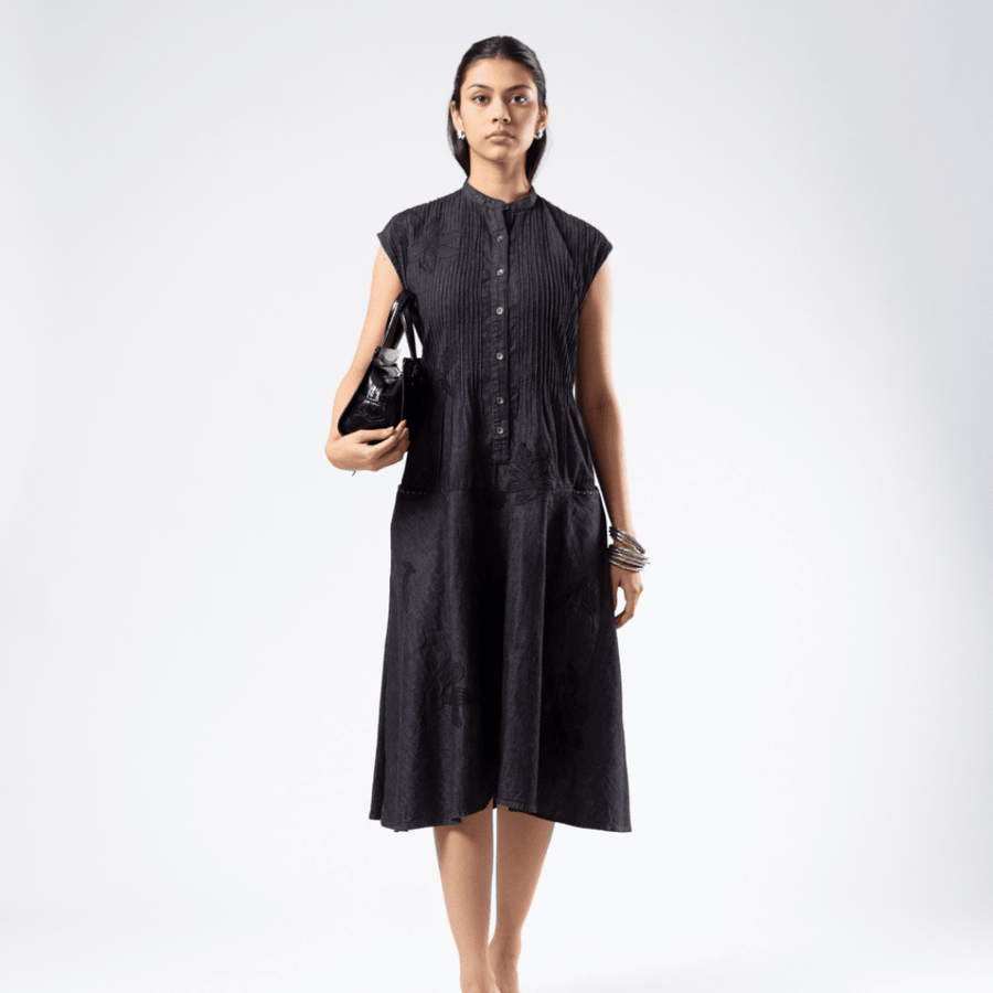 PLEATED MIDI DRESS