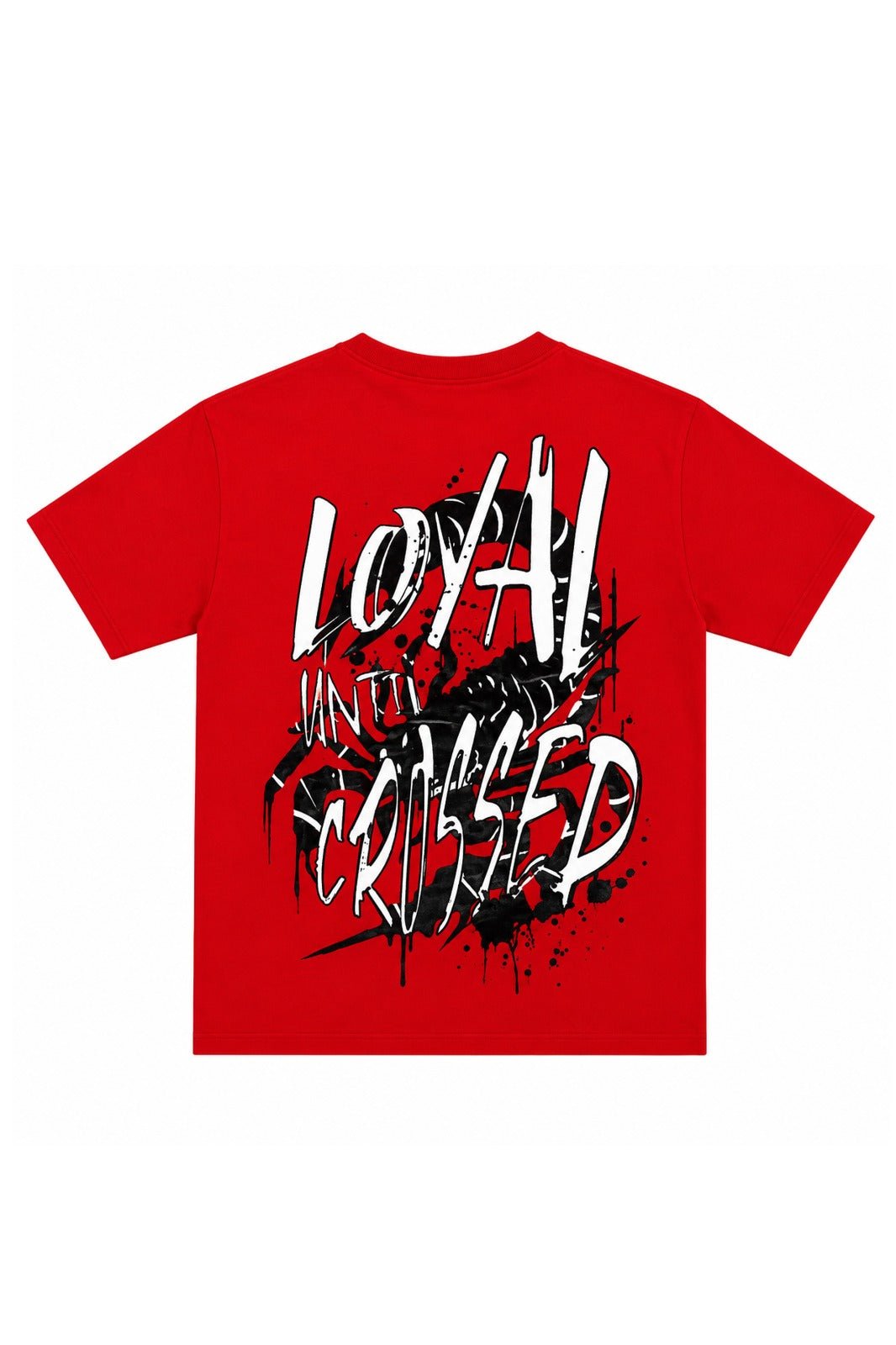 Red graphic T-shirt with large distressed back print