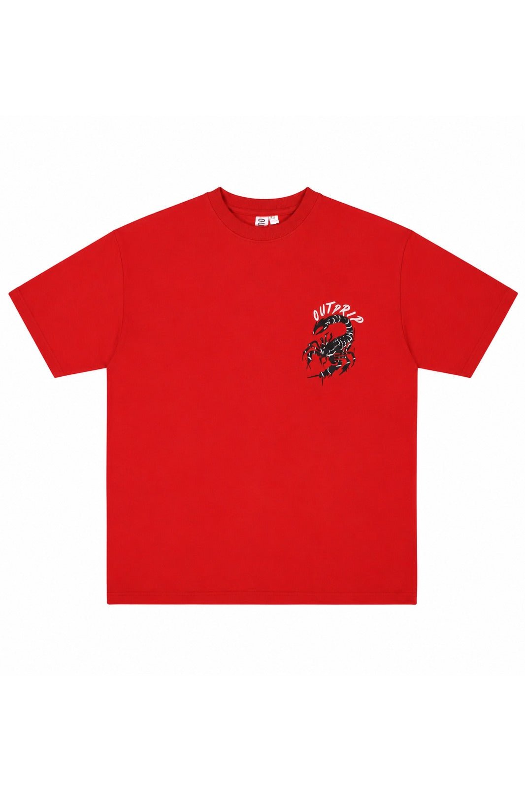 Red graphic T-shirt with small chest venom-style logo
