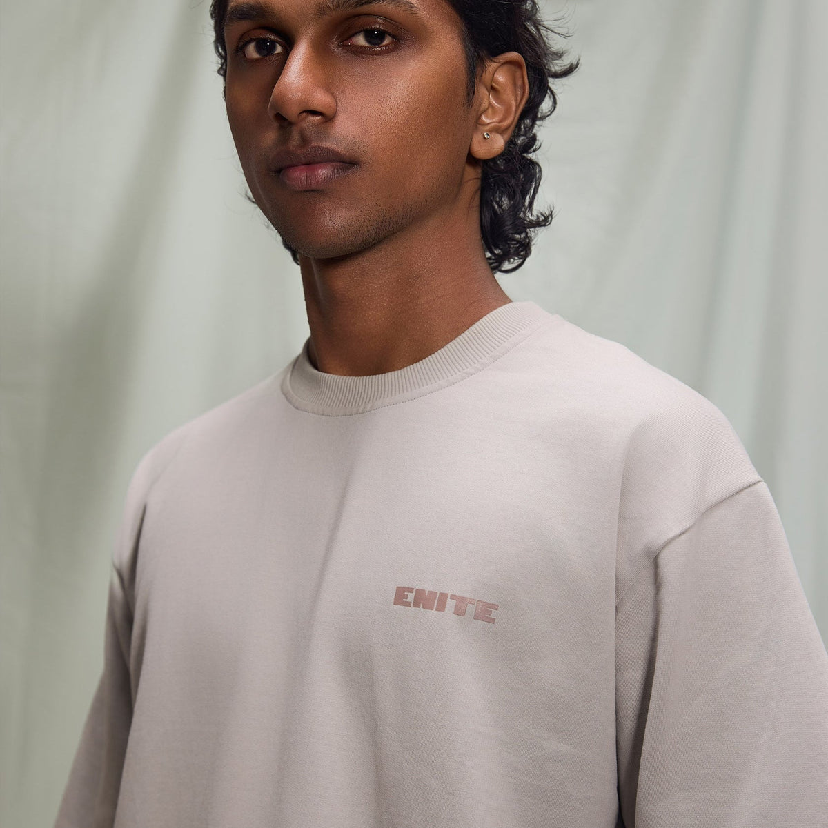 Men's light stone T-shirt with 'ENITE' chest logo