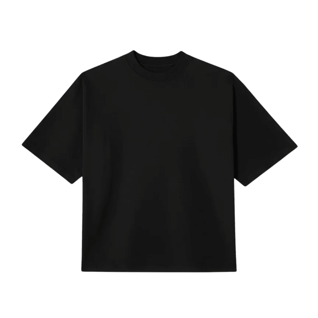 Black cropped crew-neck T-shirt with short sleeves, plain front design