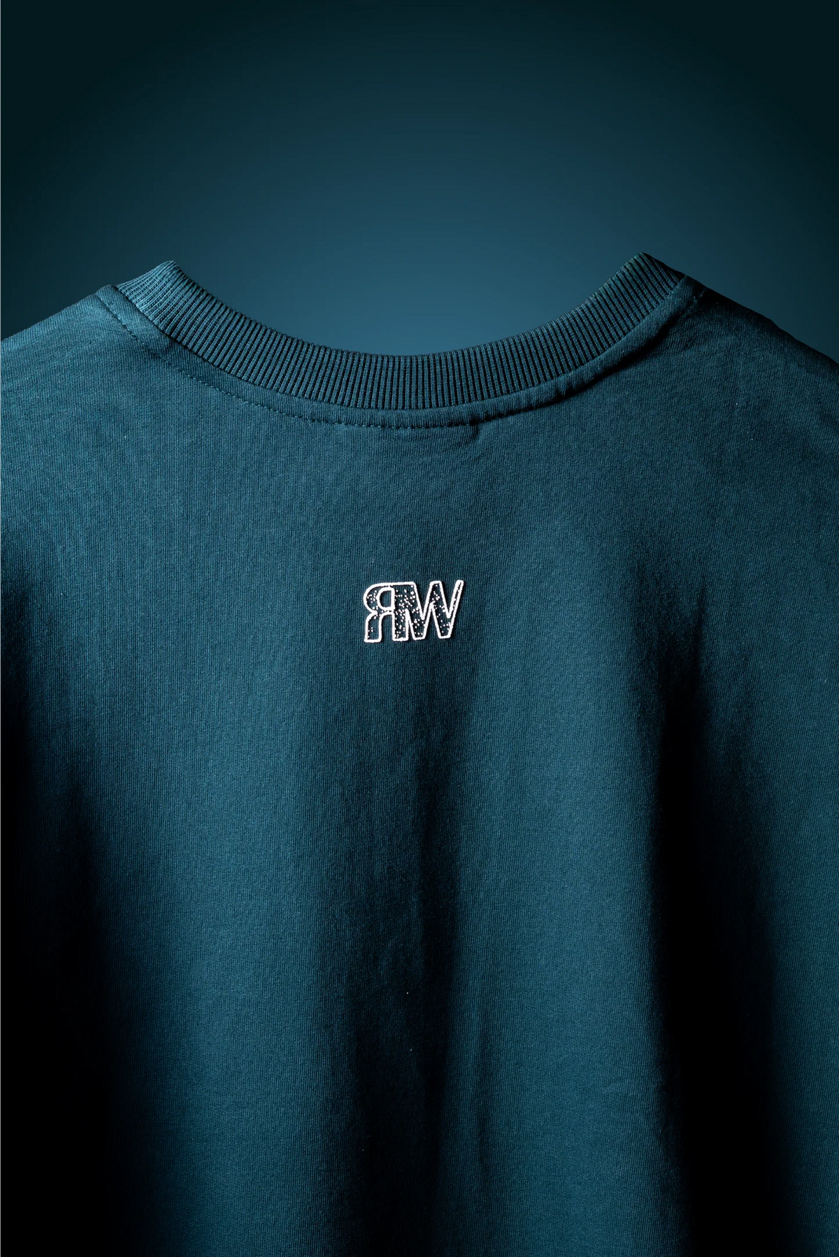 Sea green T-shirt back neck with small RW monogram logo