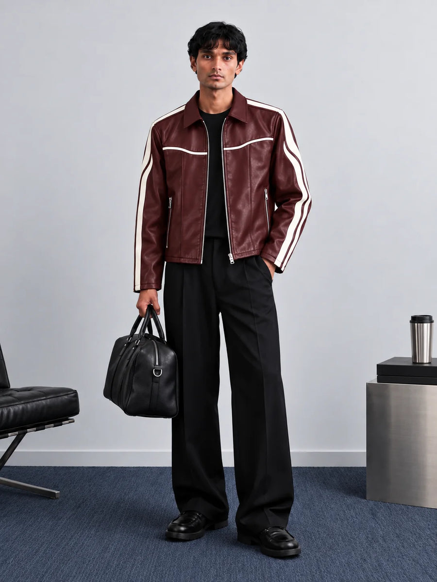 OVERTIME LEATHER JACKET IN BURGUNDY