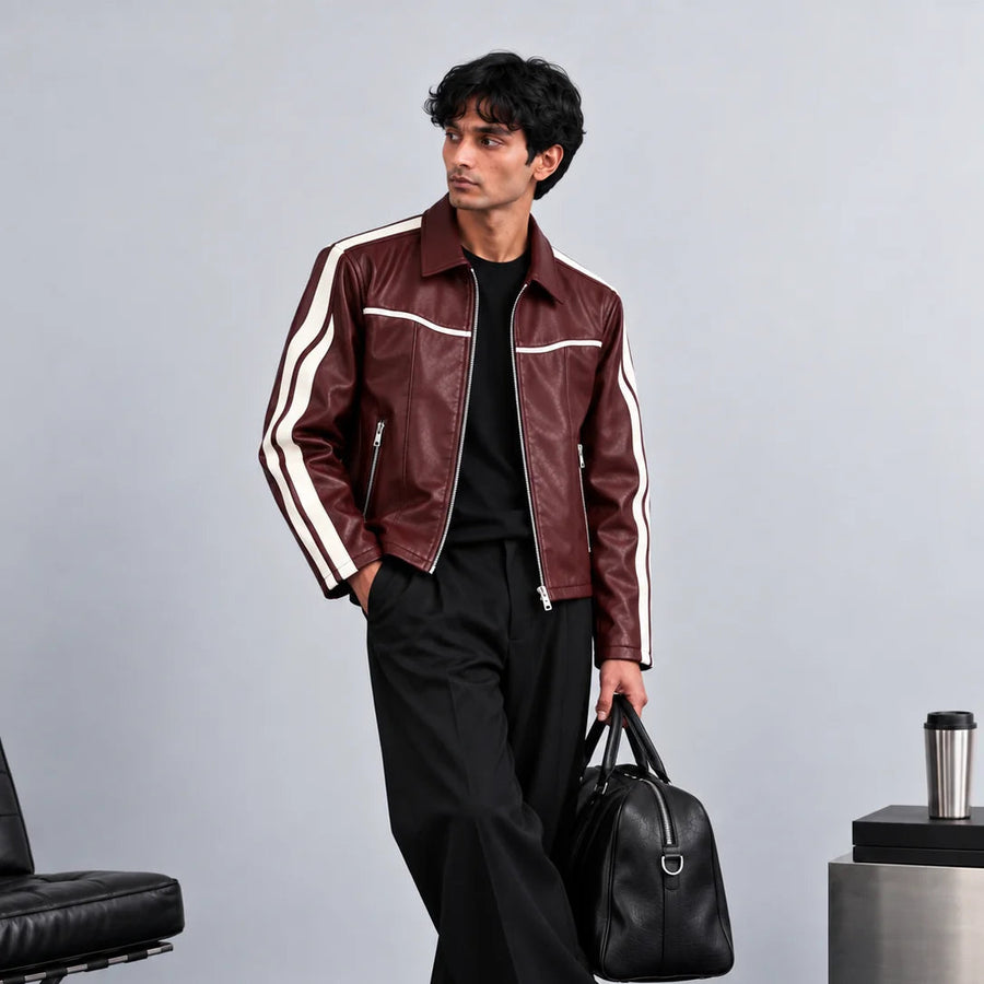 OVERTIME LEATHER JACKET IN BURGUNDY
