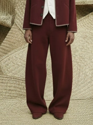 Kari suede leather pants, burgundy wide legs with front seam and relaxed straight fit
