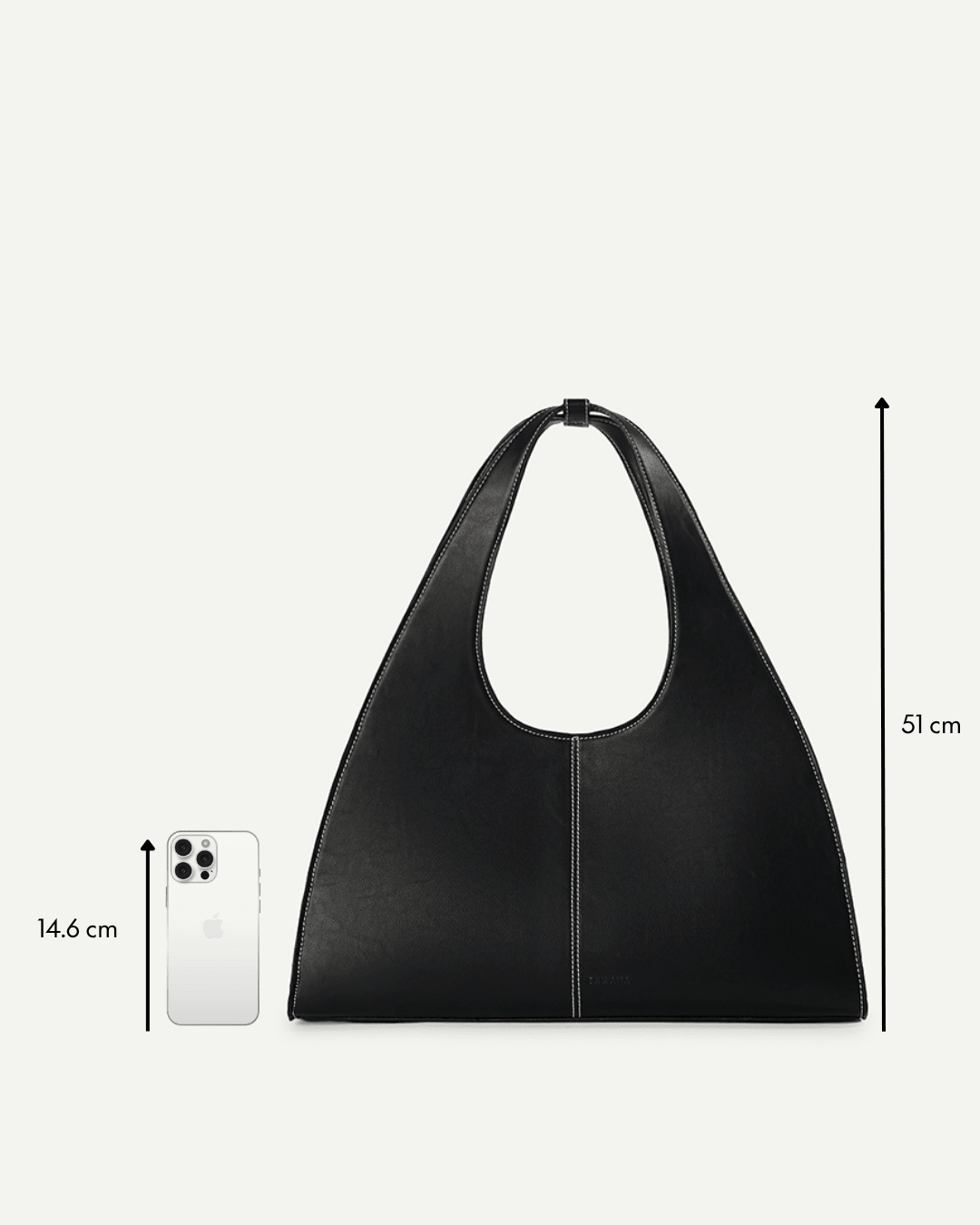 Black Sailor hobo bag, short top handles and oval open top with center seam