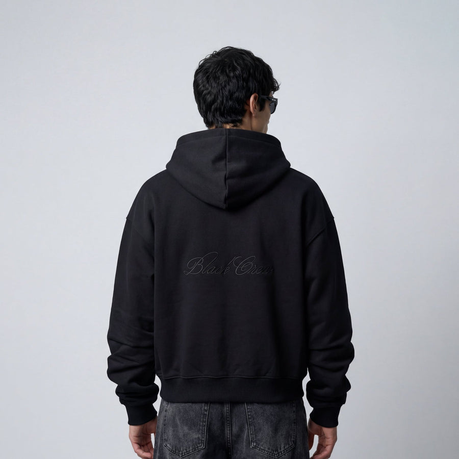SCRIPT PREMIUM BASIC ZIP-UP HOODIE - BLACK