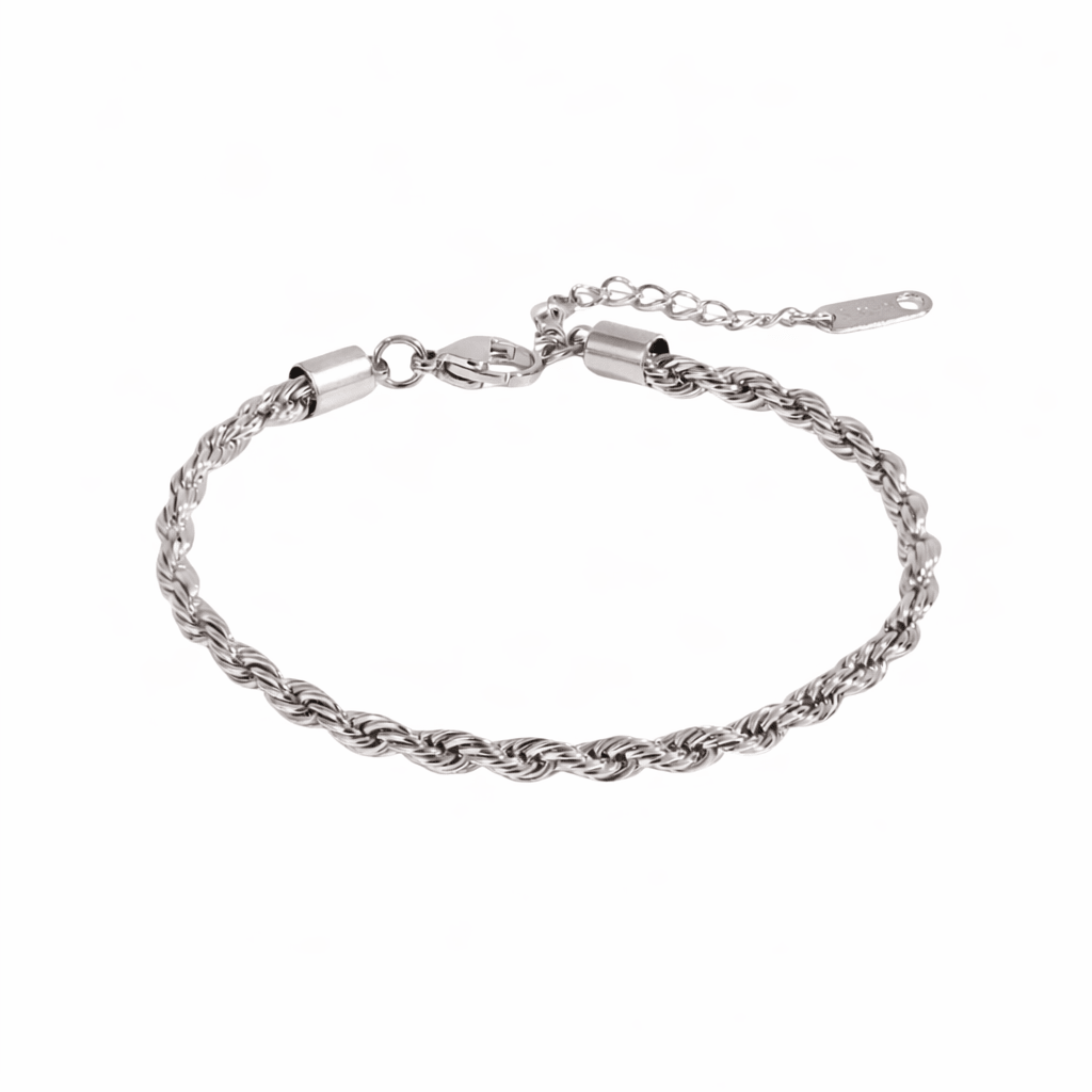 Slate rope bracelet in silver twisted rope chain with lobster clasp and charm tag