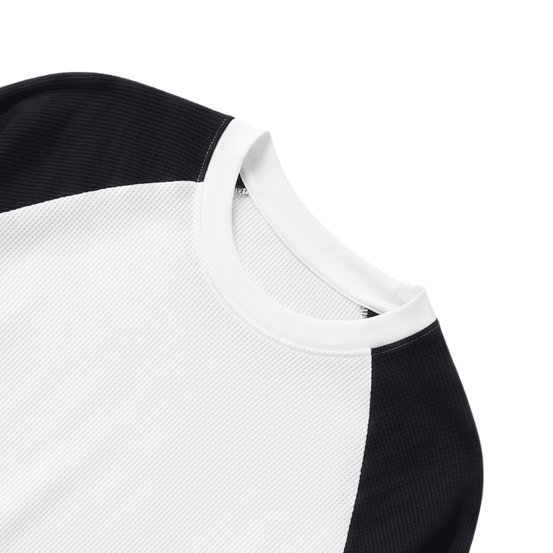 Waffle knit raglan crewneck long sleeve with contrast cuffs