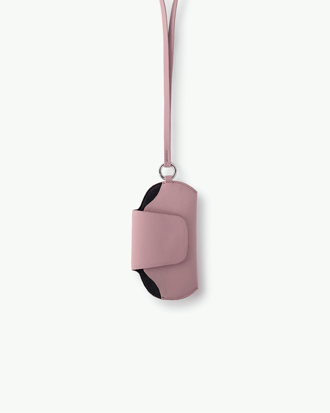 Pink sunglasses holder pouch with long carrying strap and metal ring