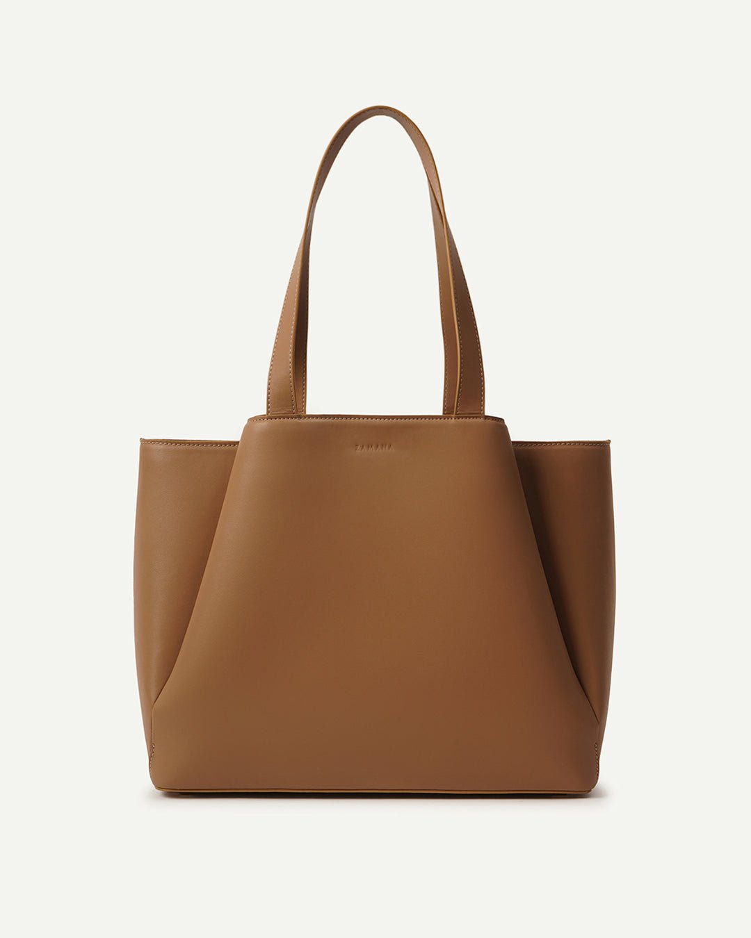 THE MASHKA caramel tote bag with double top handles and clean structured shape