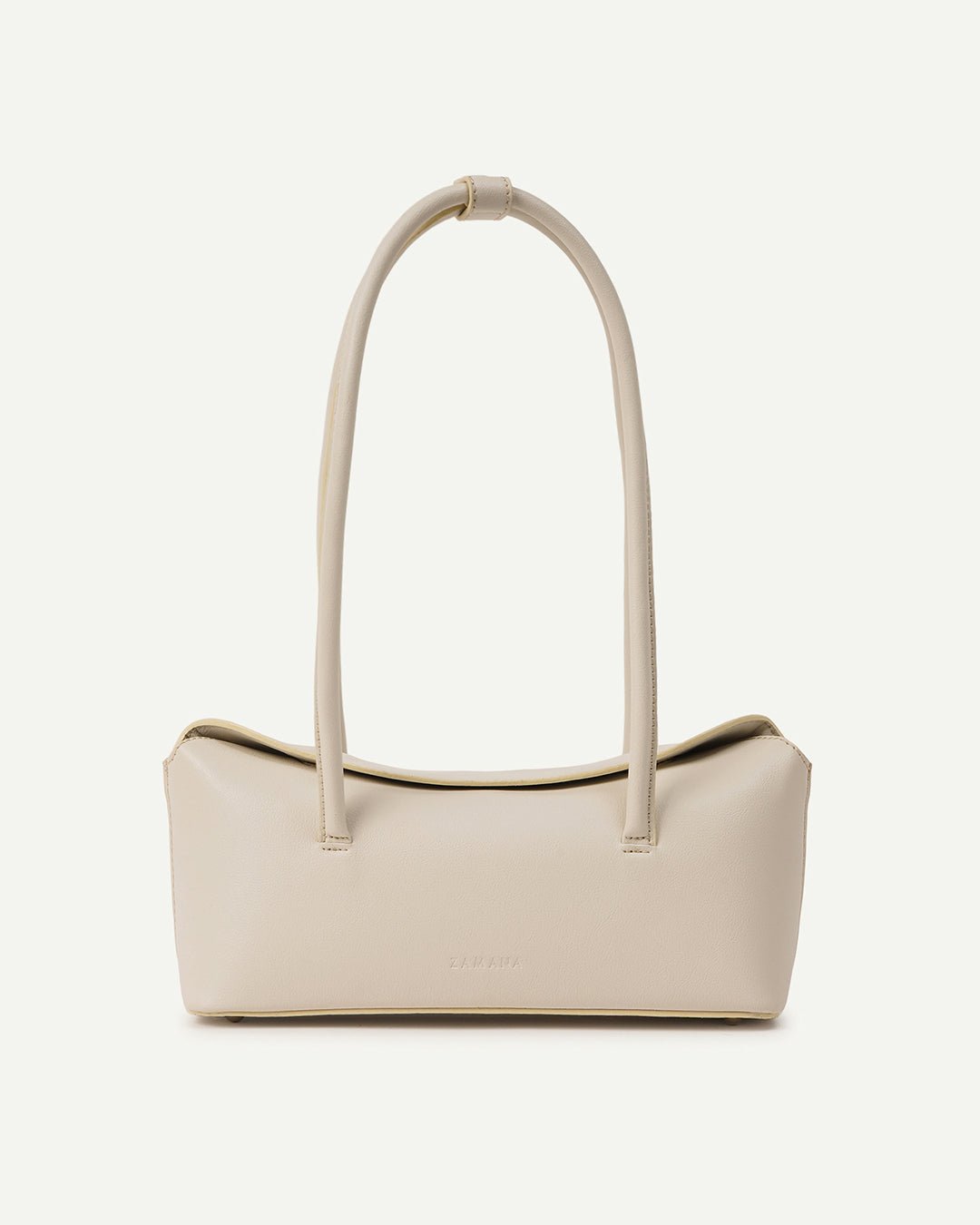 Cream tote bag with U-shaped handles and flat structured base