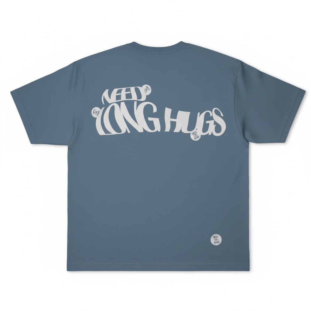Light blue T-shirt with large back typography and small RAW badge on lower right