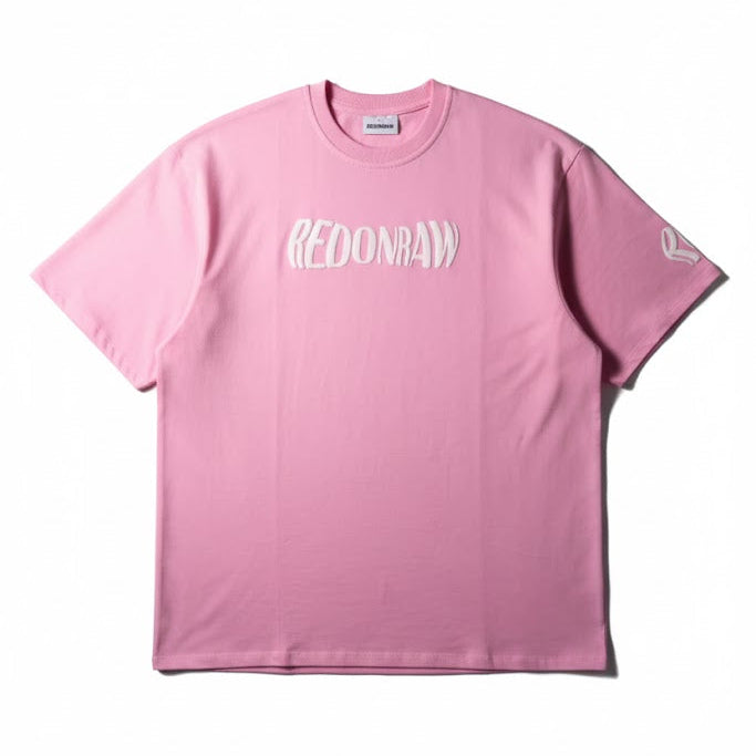 Baby pink graphic T-shirt with REDONRAW chest logo