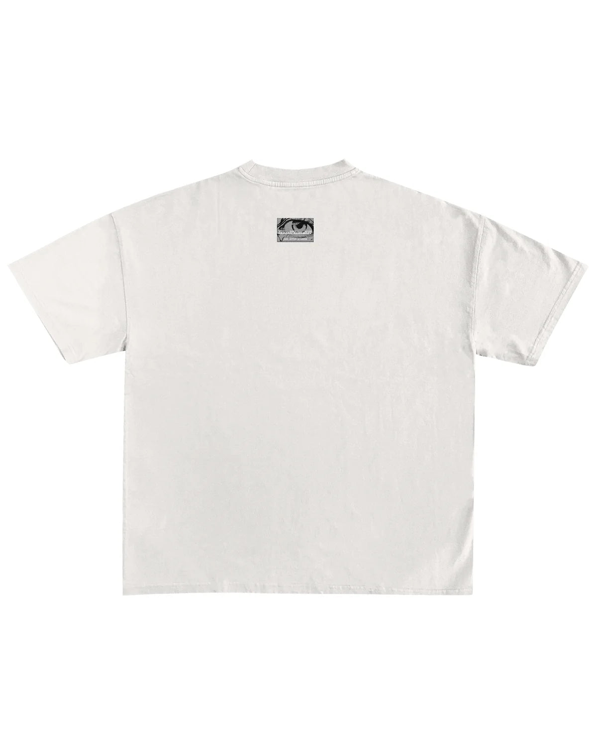 KEY basic white tee, crew neck short sleeves, small back graphic patch