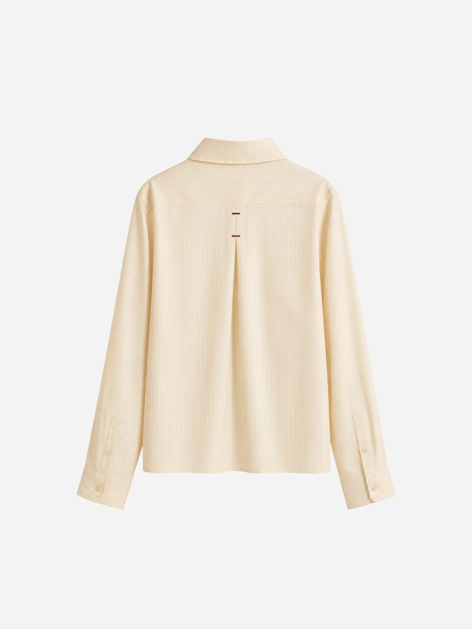 Cream botanical shirt with mock neck and centered vertical cross detail