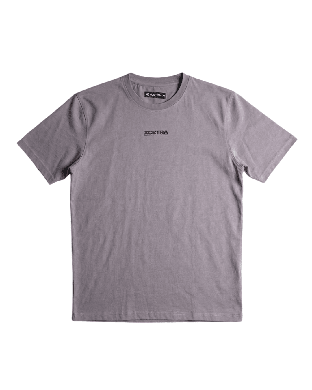 Grey crew-neck t-shirt with XCETRA chest logo and short sleeves
